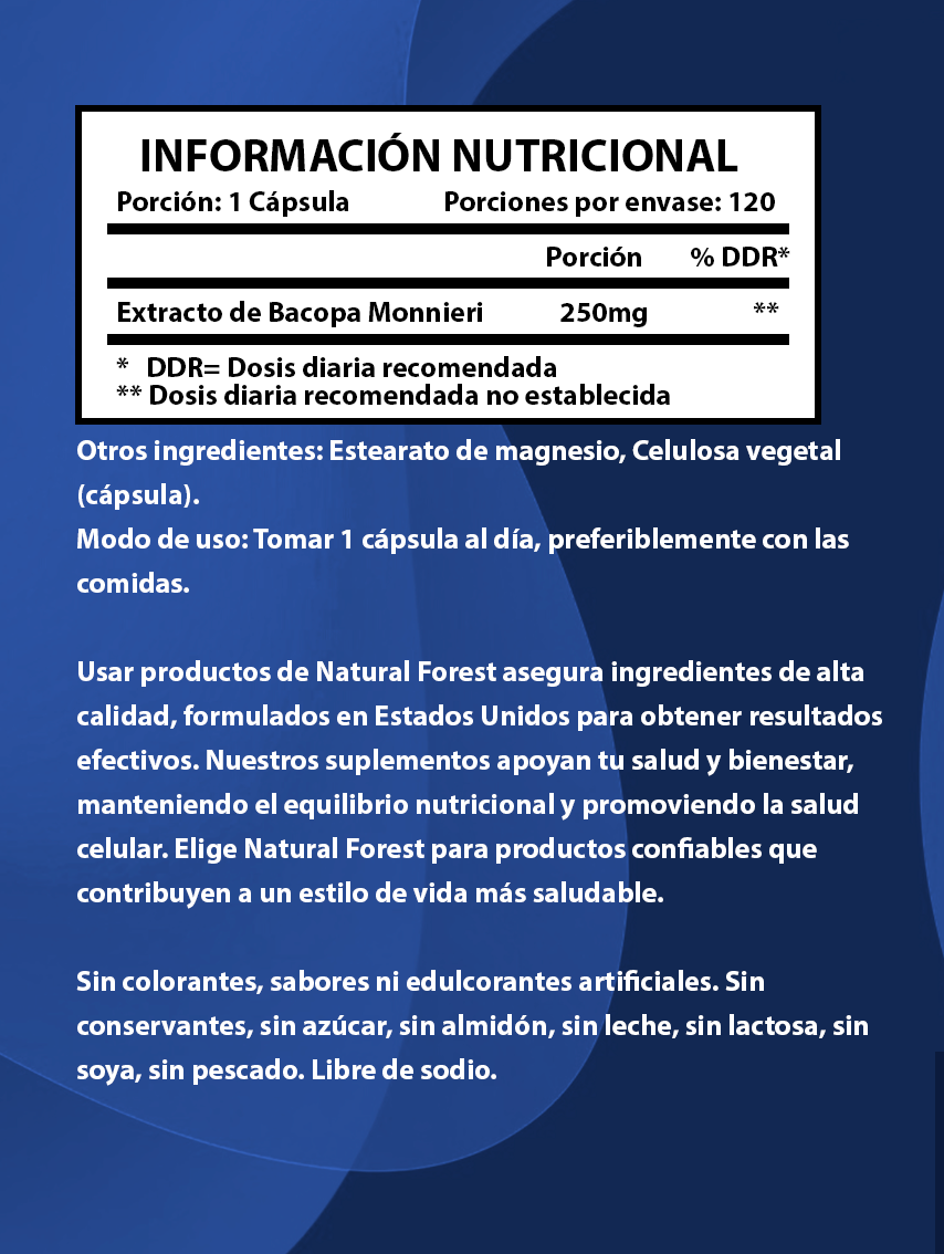 Bacopa Monnieri 250mg /120 Caps Natural Forest Made In Usa