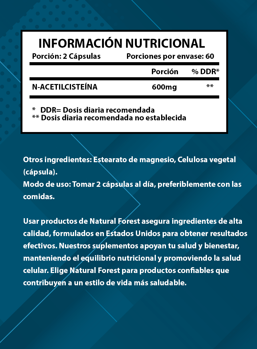 N-acetilcisteína 120 Cápsulas 600mg