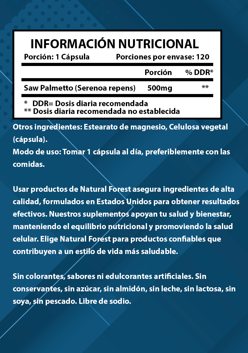 Saw Palmetto 500mg 120 Cápsulas / Natural Forest Usa