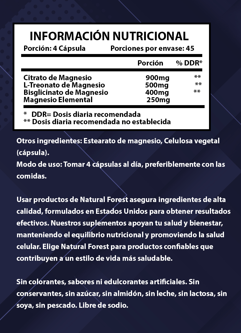 Triple Magnesio 180 Capsulas Natual Forest Usa