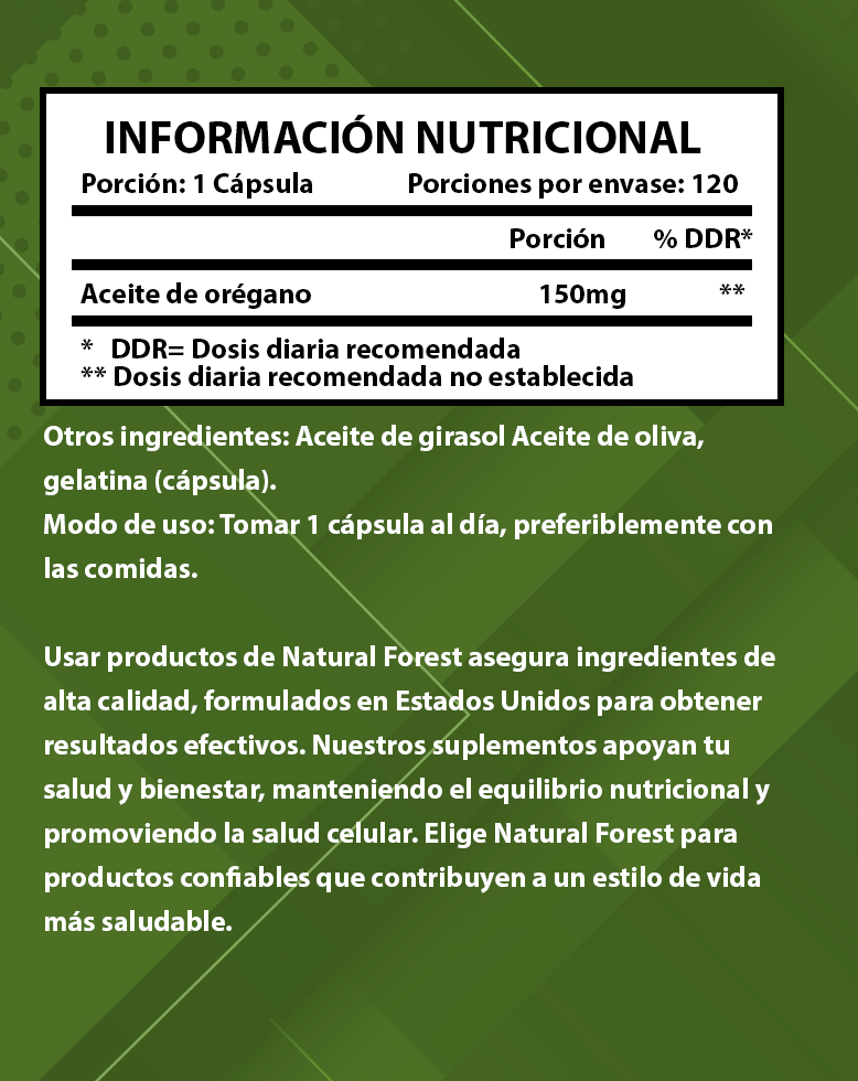 Aceite De Orégano 150mg Natural Forest 120 Cápsulas