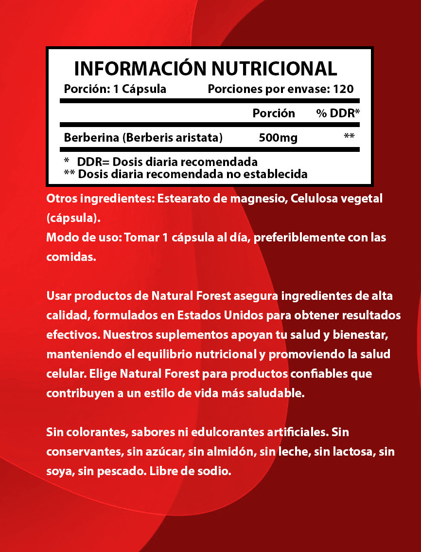 Berberina 120 Cápsulas 500 Mg Made In Usa Sabor Neutro