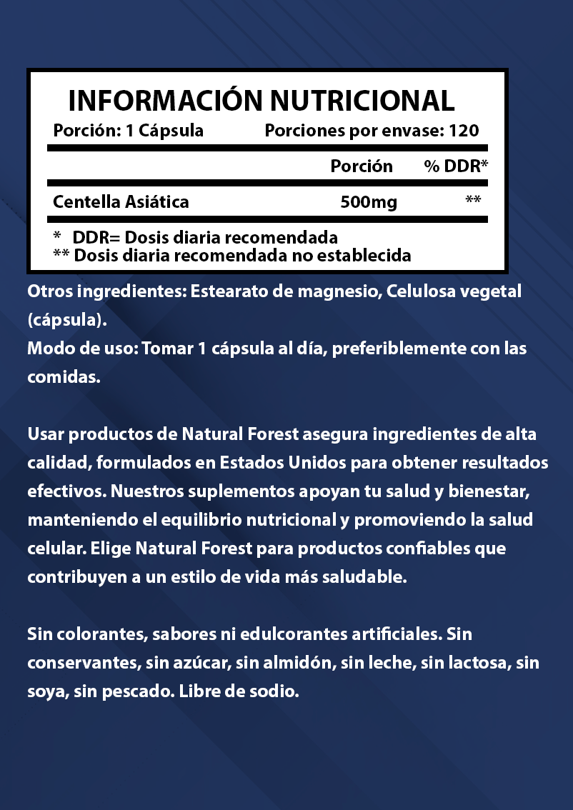 Centella Asiatica 500mg 120 Cápsulas / Sabor Neutro - USA