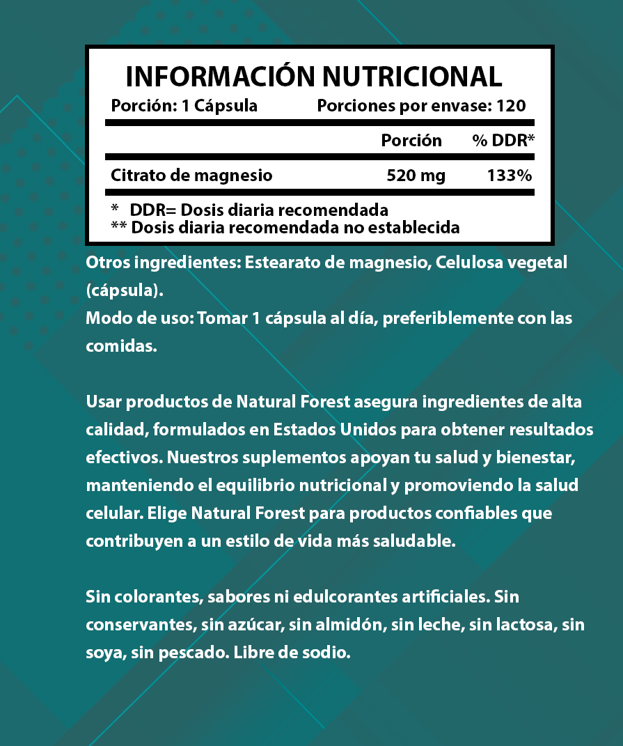 Citrato De Magnesio 520mg 120 Capsulas