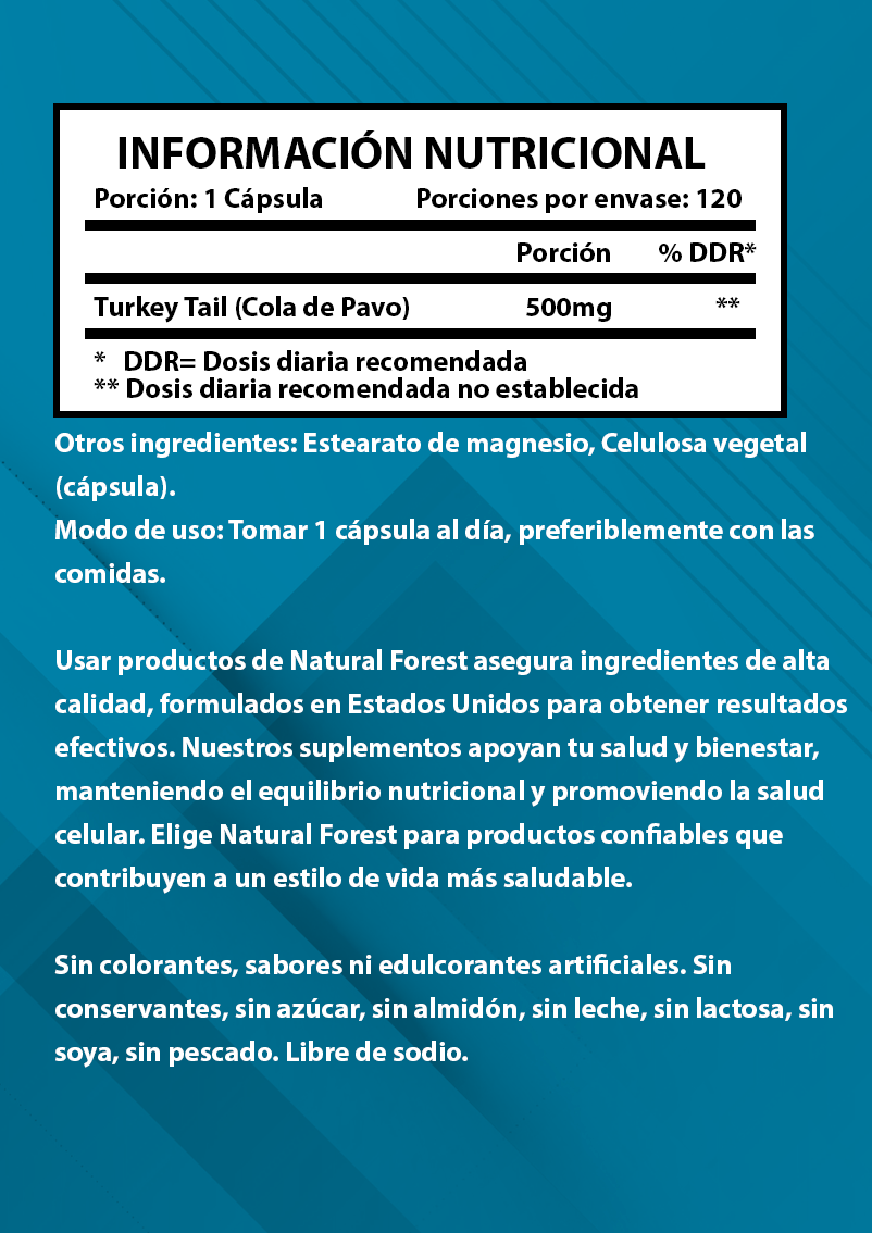 Turkey Tail 500mg 120 Cápsulas Sabor Neutro