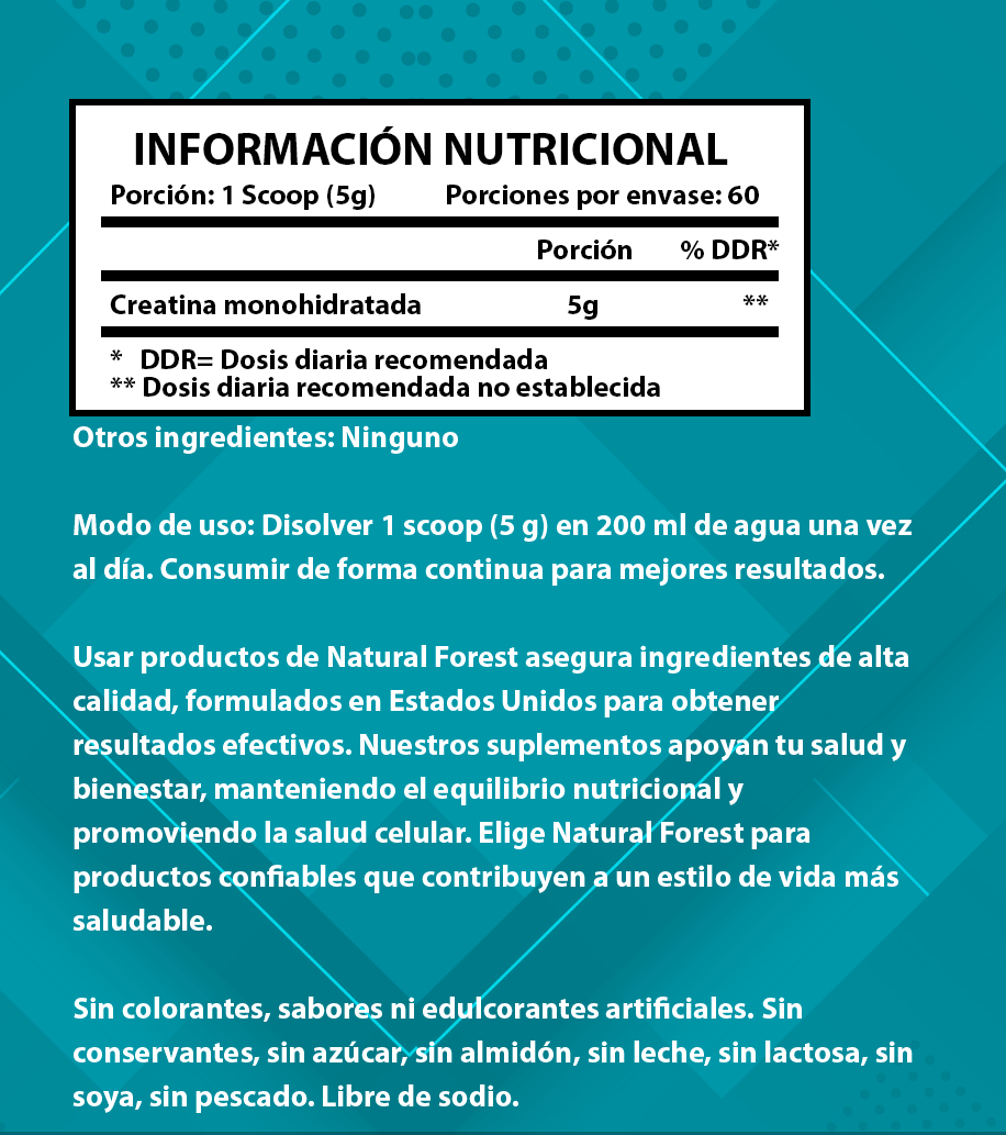 Creatina Monohidratada 300g Natural Forest Pura Micronizada
