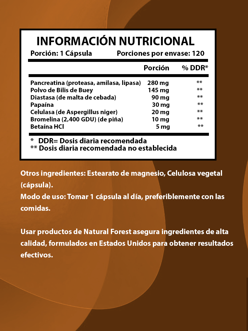 Enzimas Digestivas 120 Cápsulas Natural Forest