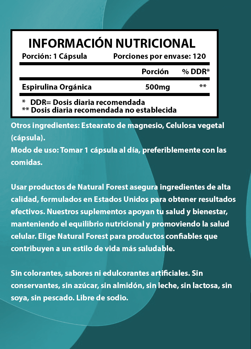 Espirulina Orgánica 500 Mg Natural Forest 120 Cápsulas