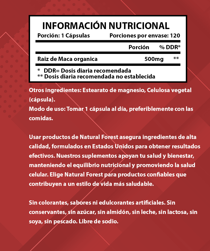 Maca 500mg 120 Cápsulas Natural Forest Usa