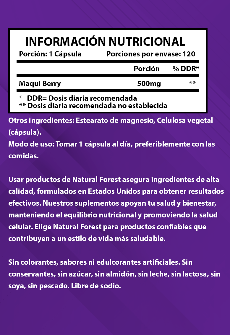 Maqui Berry 500mg 120 Cápsulas Sabor Neutro USA
