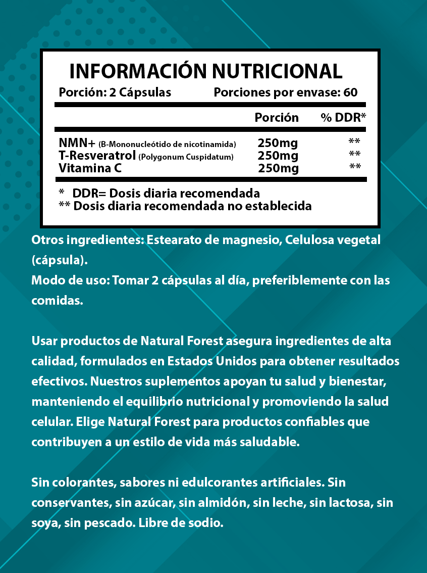Nmn + Resveratrol 120 Cápsulas 750mg Sabor Neutro