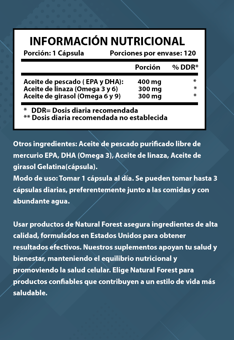 Omega 369 1000mg / 120 Caps Natural Forest Made In Usa Sabor Neutro