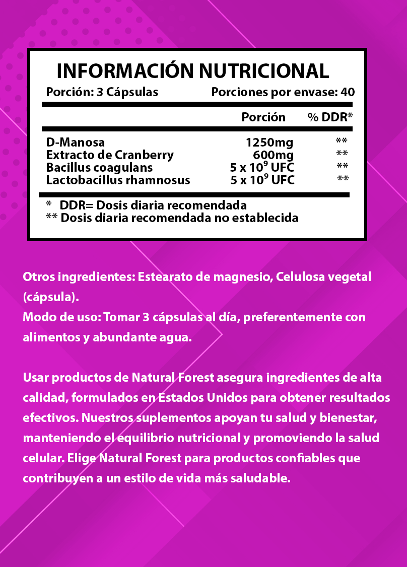 D-manosa Cranberry Probióticos 120 Cápsulas Sabor Neutro
