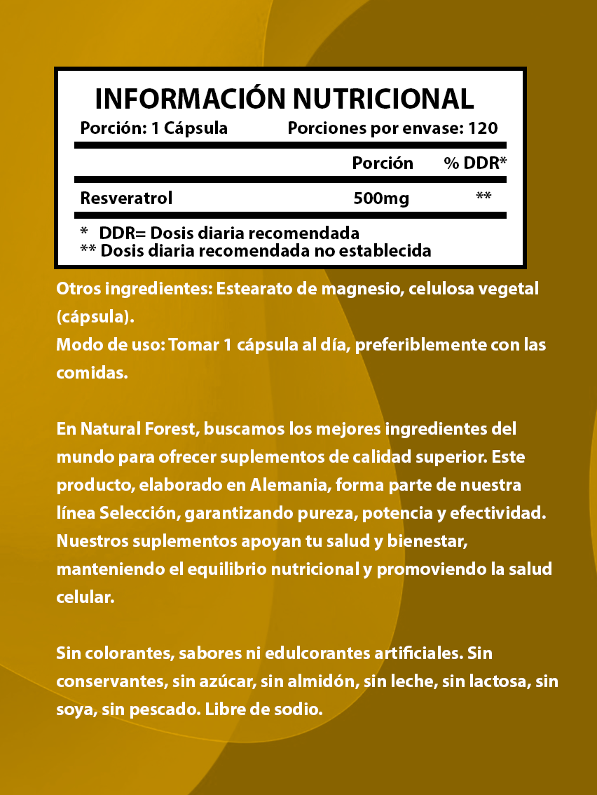 Resveratrol Premium 120 Cápsulas 500mg Natural Forest Alemán
