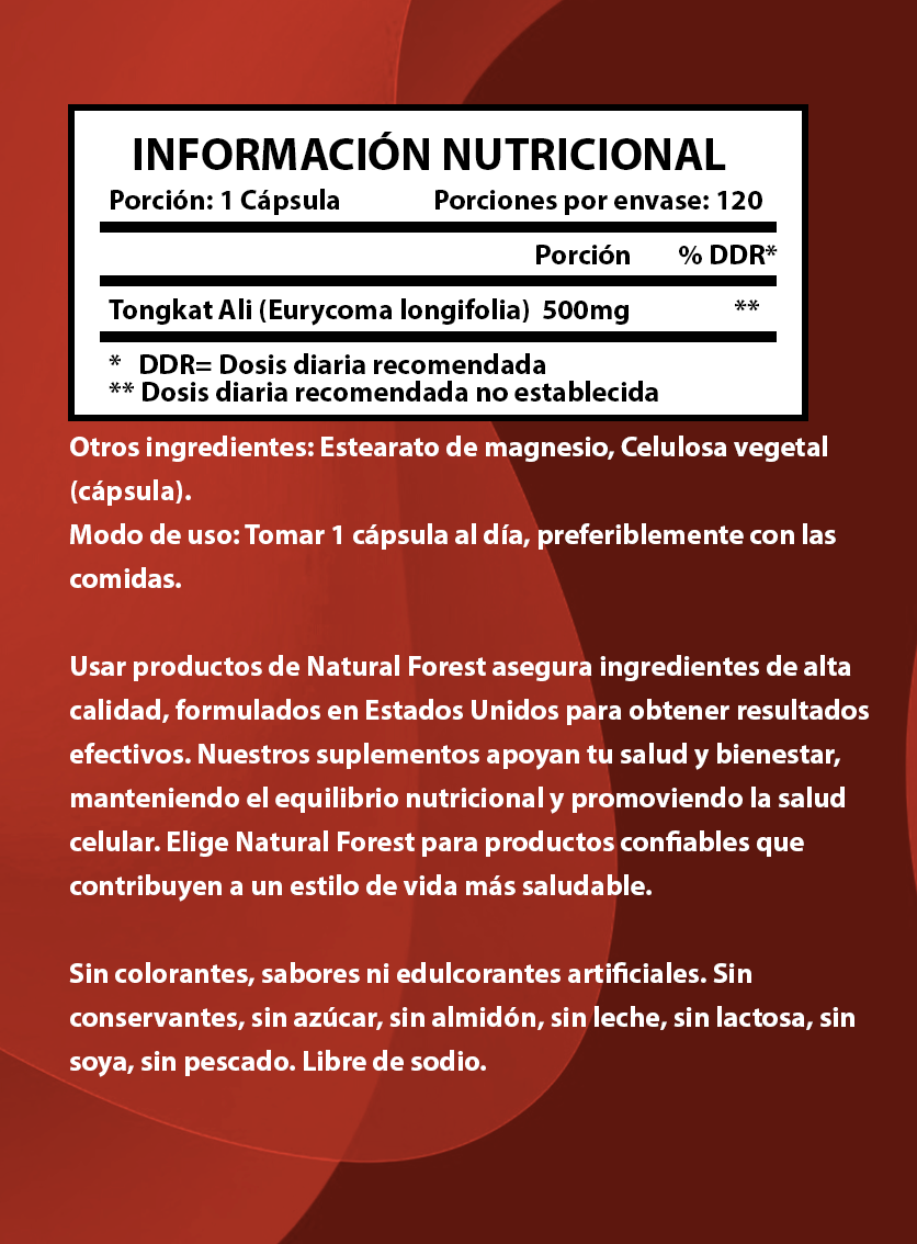 Tongkat Ali 500mg 120 Caps Natural Forest Potencia Y Fuerza