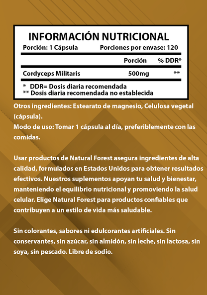 Cordyceps 120 Cápsulas 500mg Sabor Neutro
