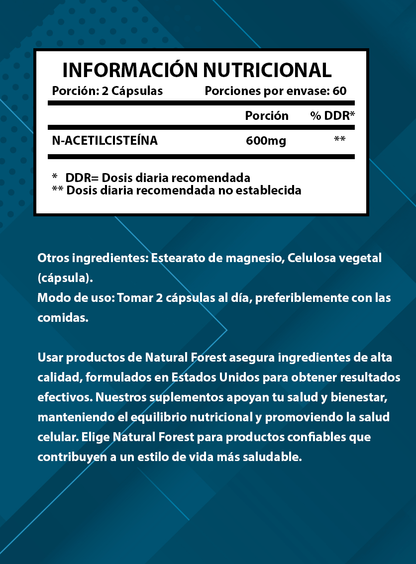N-acetilcisteína 120 Cápsulas 600mg