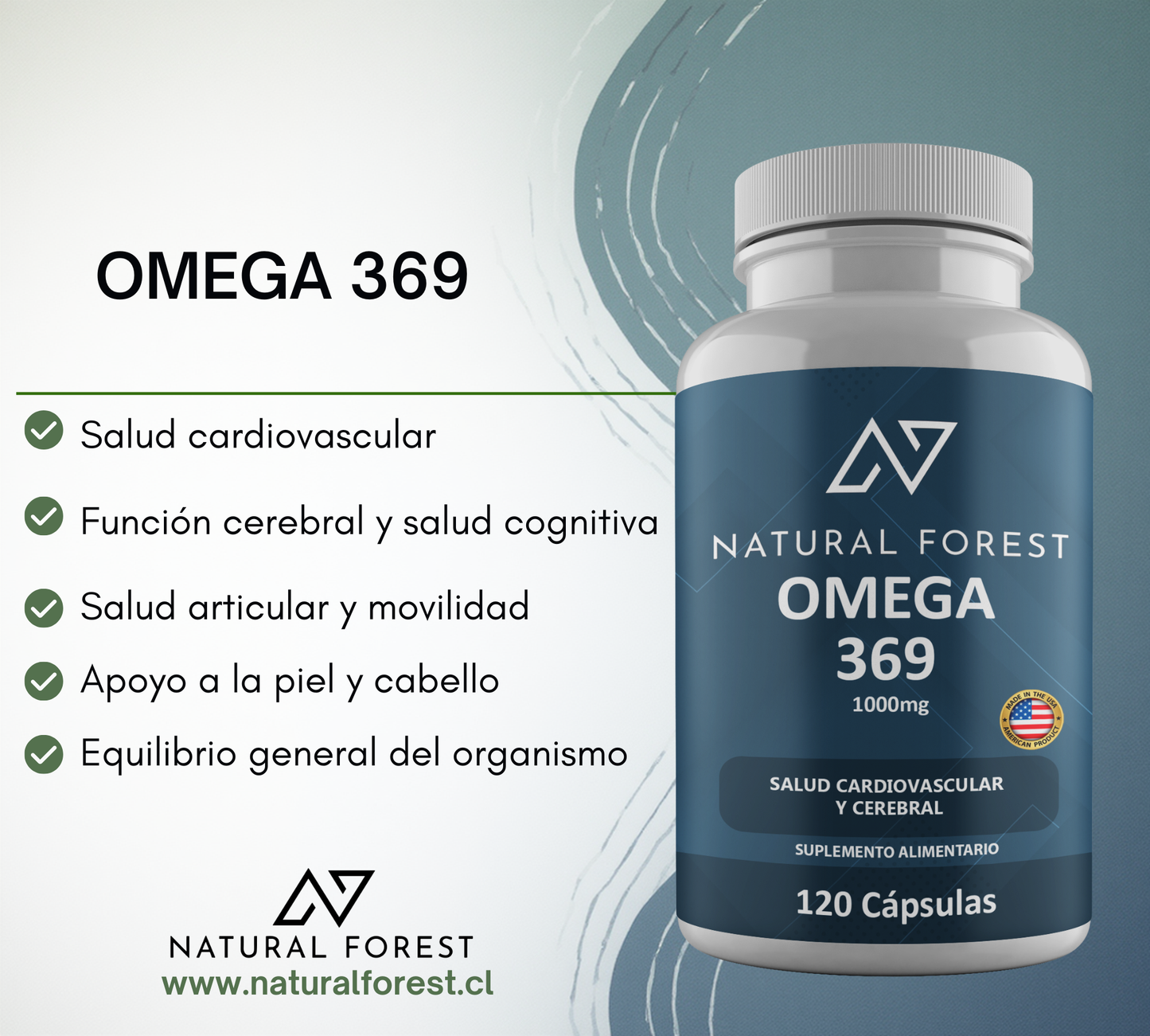 Omega 369 1000mg / 120 Caps Natural Forest Made In Usa Sabor Neutro