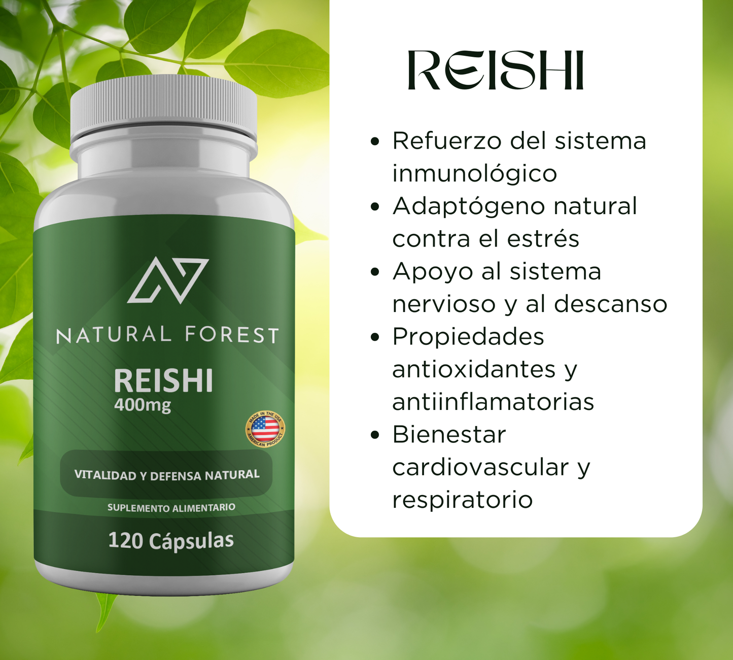 Reishi 400mg 120 Cápsulas / Natural Forest Usa