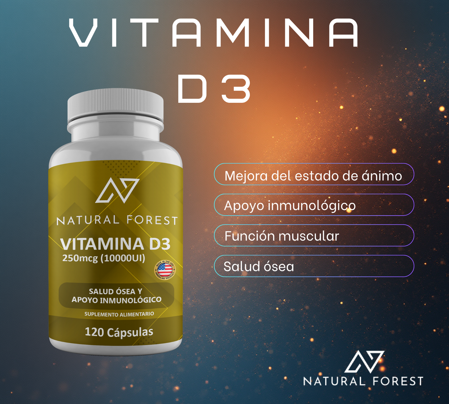 Vitamina D3 10000ui 120 Cápsulas / Natural Forest Usa