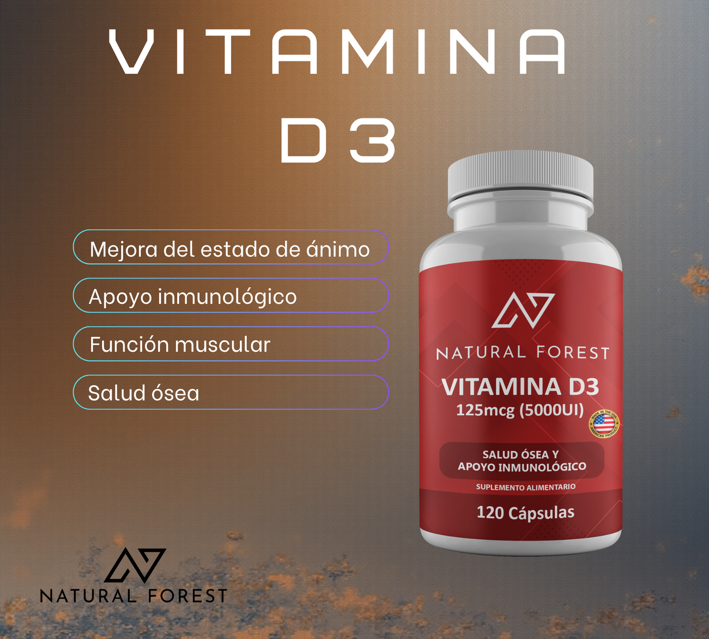 Vitamina D3 5000ui 120 Cápsulas / Natural Forest Usa