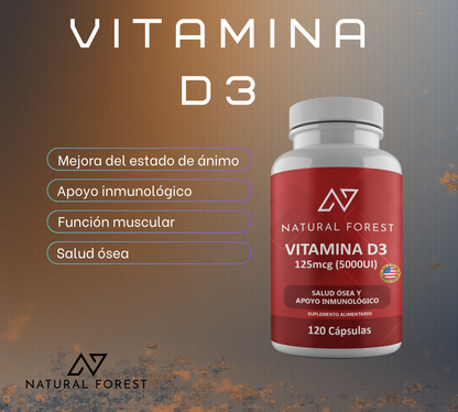 Vitamina D3 5000ui 120 Cápsulas / Natural Forest Usa