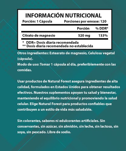 Citrato De Magnesio 520mg 120 Capsulas