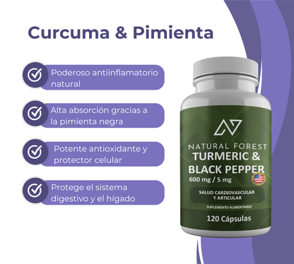 Curcuma Pimienta 600mg 120 Capsulas