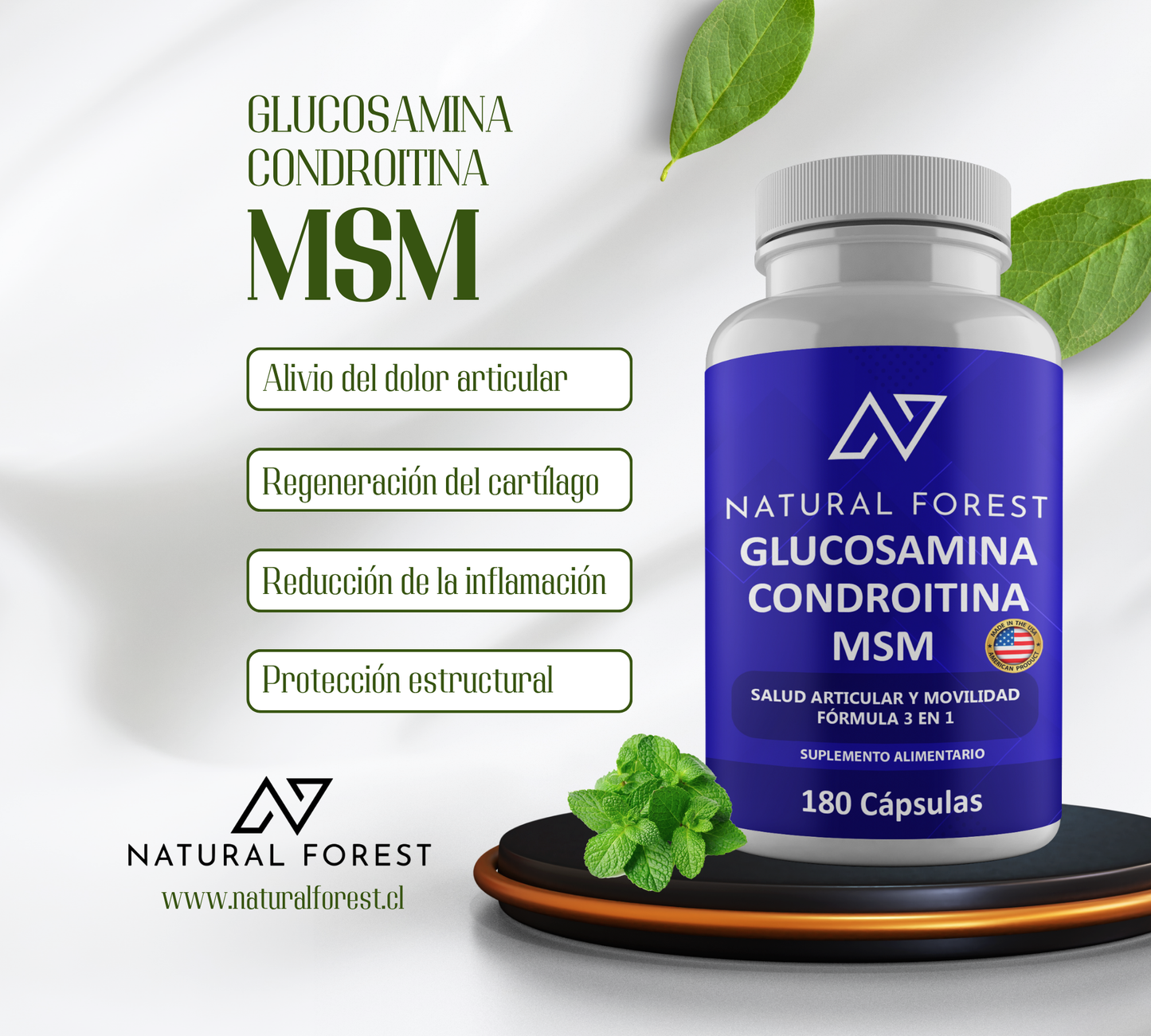Glucosamina, Condroitina, Msm 180 Cápsulas Natual Forest Usa