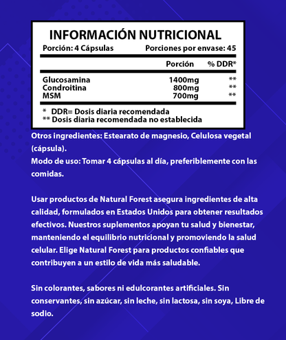 Glucosamina, Condroitina, Msm 180 Cápsulas Natual Forest Usa