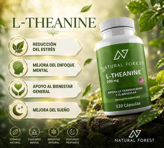 L Theanine 200 Mg 120 Capsulas Natural Forest Antiestrés Usa