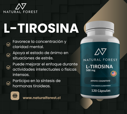 L-tirosina 120 Cápsulas 500mg Natural Forest Sabor Neutro