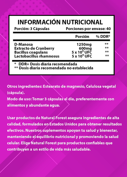 D-manosa Cranberry Probióticos 120 Cápsulas Sabor Neutro