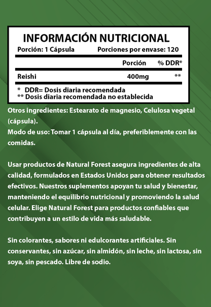 Reishi 400mg 120 Cápsulas / Natural Forest Usa