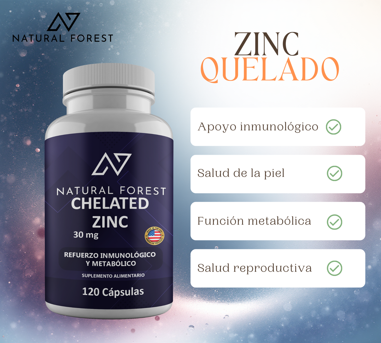 Zinc Quelado Premium 120 Caps Antioxidante Naturalforest Usa